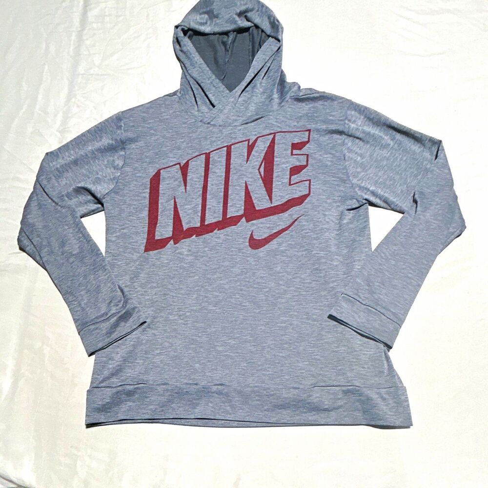 Nike Dri-Fit Youth Large Gray Maroon Spellout Crossover Hoodie Sweatshirt Fall